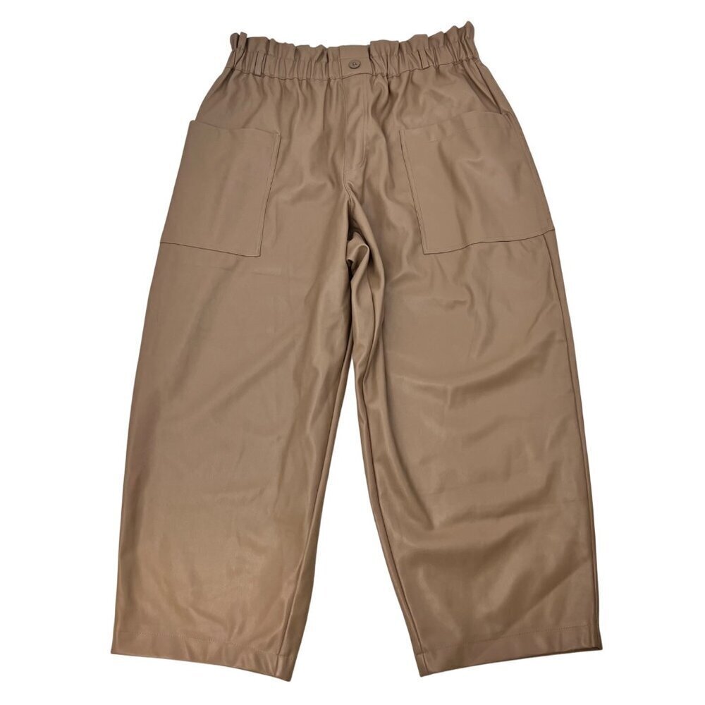 Ophelia Roe Women’s Faux Leather Ankle Pants Pull On Tan Pockets Size 1X New
